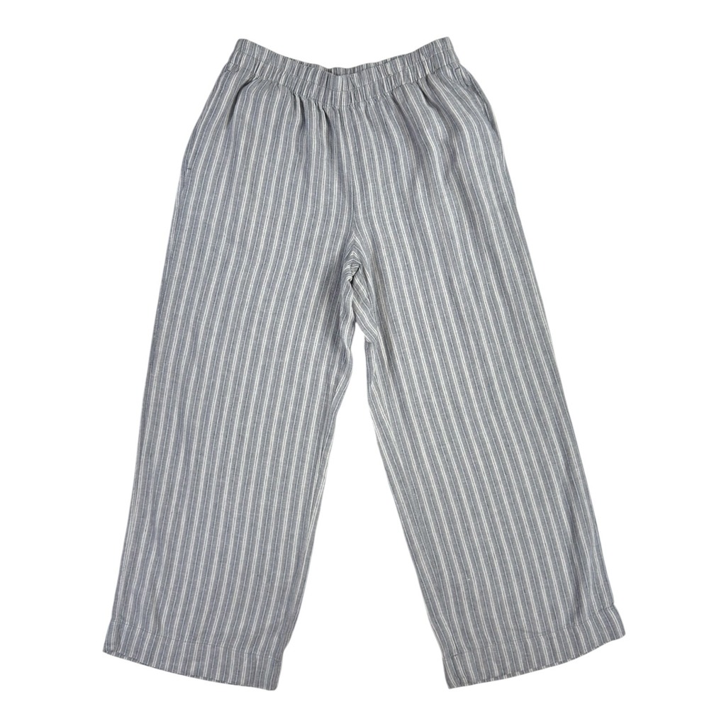 NWOT Old Navy Super Wide Leg Pants M Grey Striped Linen Blend Resortwear Coastal
